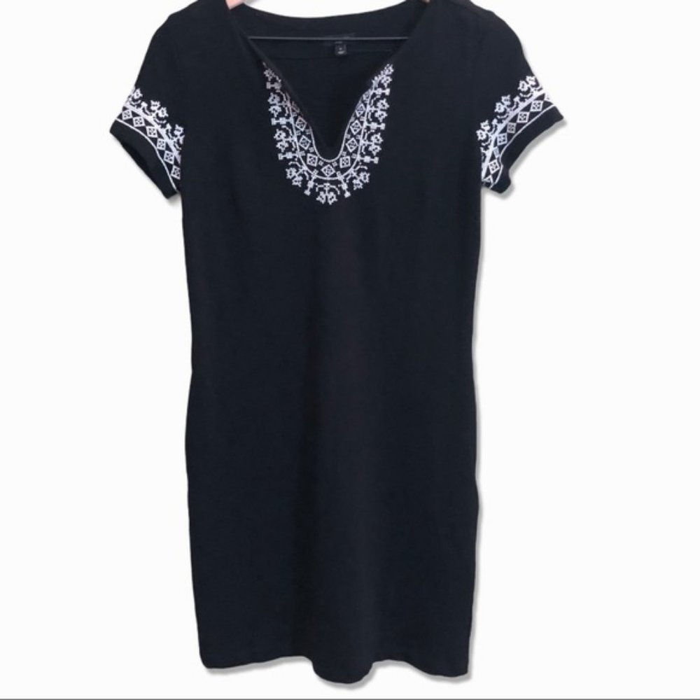 Talbots Little Black Cotton Embroidered Dress